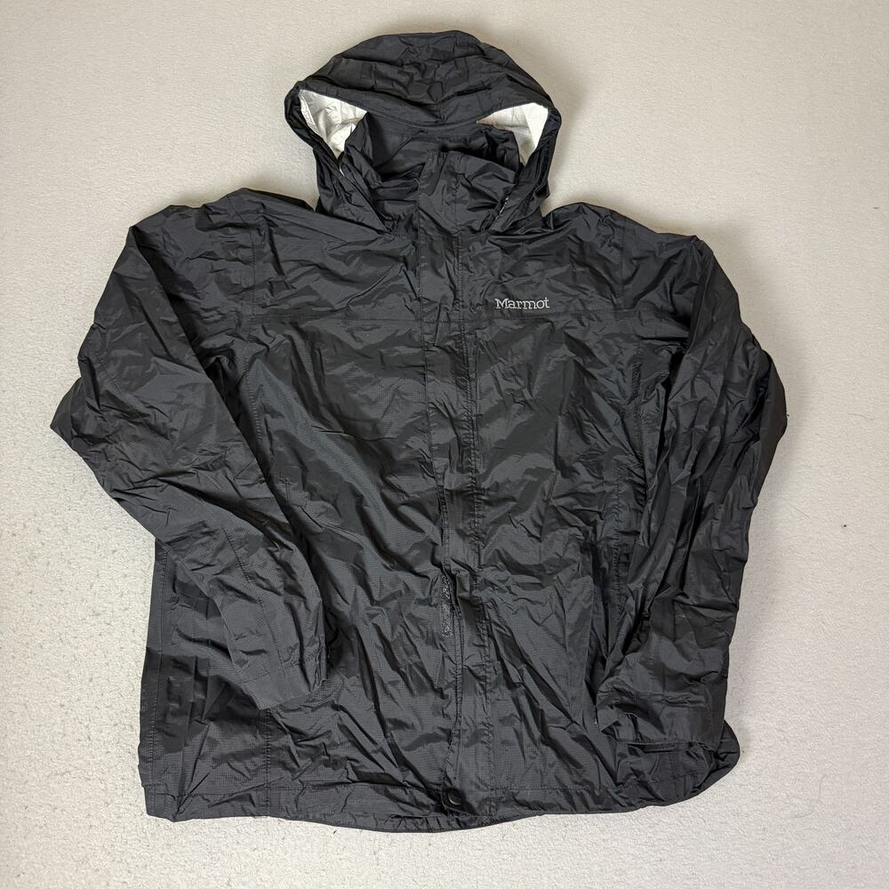 Marmot Men's Large Black Hooded Rain Jacket Lightweight Waterproof Shell